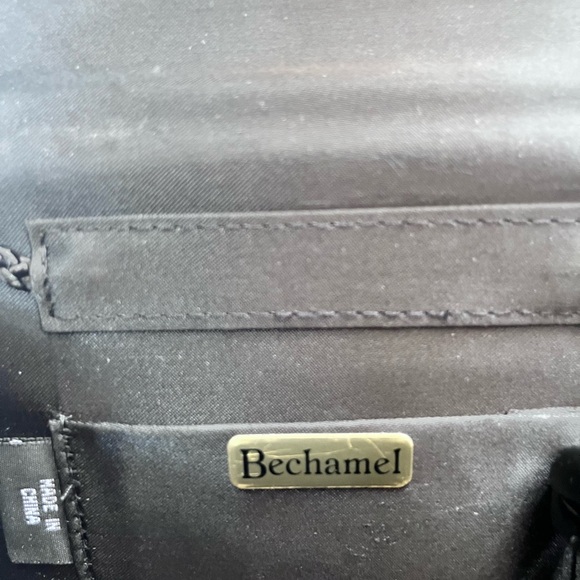 Bechamel Black Satin Evening Purse Snap Closure Mirror Rope Style Shoulder Strap - Picture 6 of 8